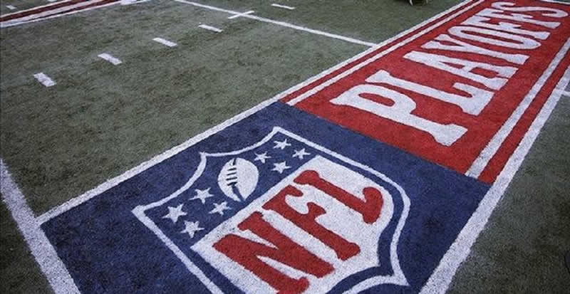 Football field with NFL playoffs logo