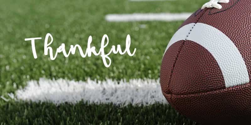 the word thankful on football field